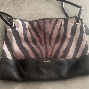 Coach Black and Taupe Zebra-Print Shoulder Bag